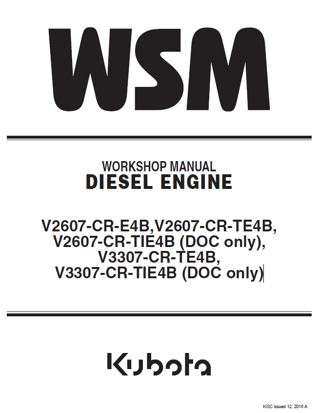 Kubota V2607 & V3307 Diesel Engines Workshop Manual PDF